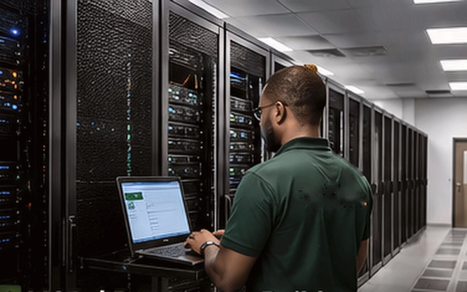 Network switches and fibre optics in a Nigerian ISP equipment rack.
